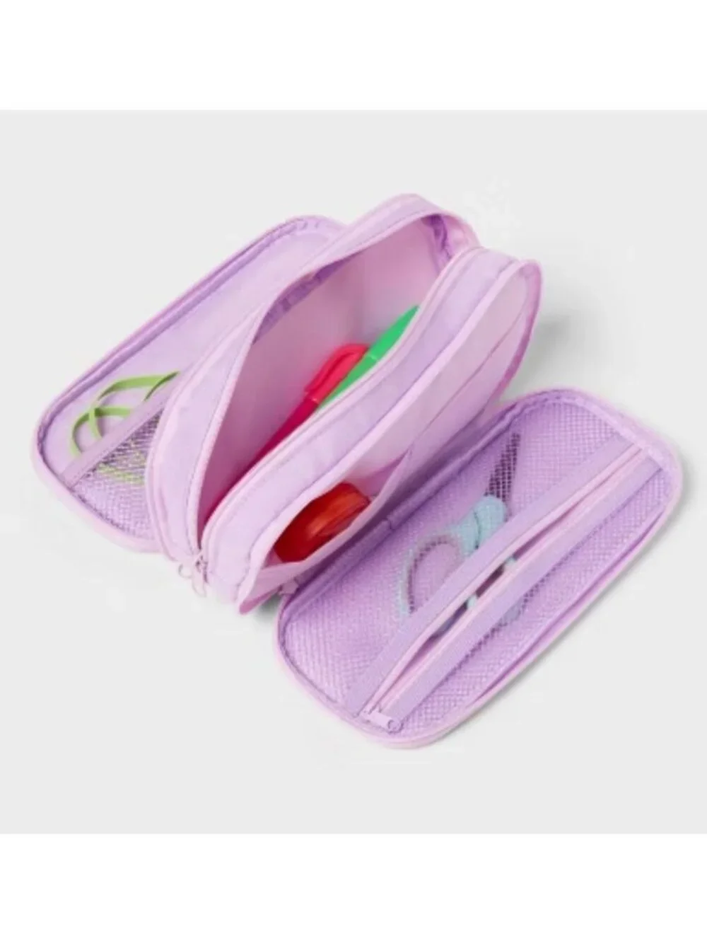 UP&UP Triple Zip Multicompartment Pencil Case Pouch Purple